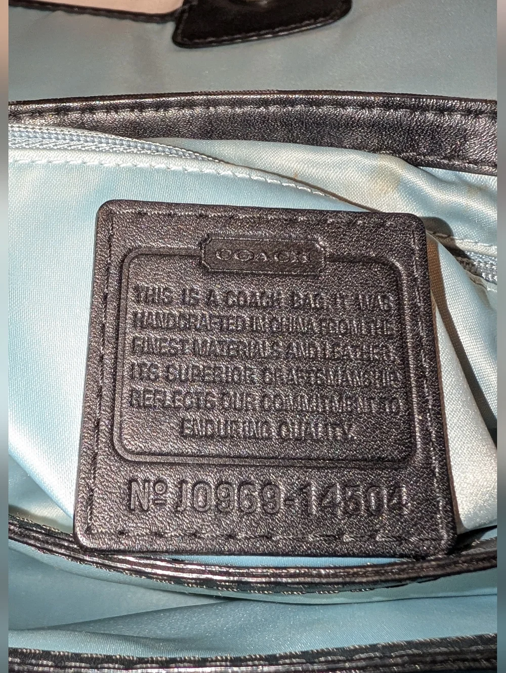 Coach Peyton Sateen Reptile Embossed Trim Turnlock Shoulder Bag Black VGUC